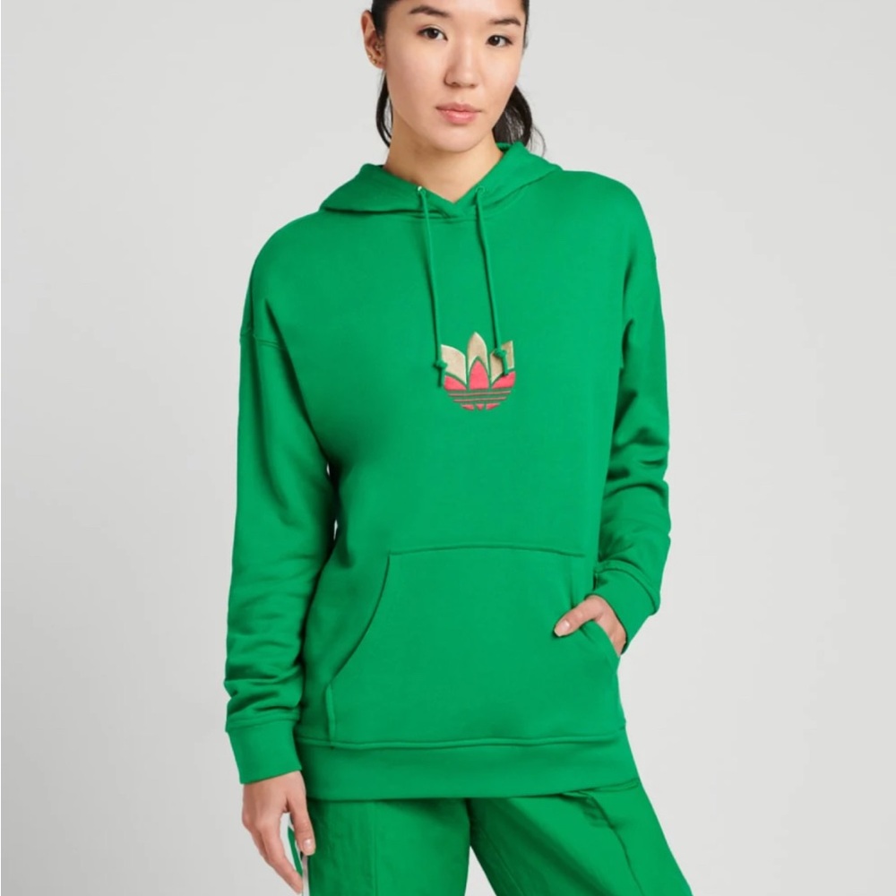 adidas Originals Women's 3D Trefoil Hoodie, green, XS